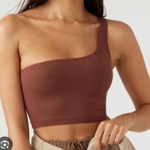 Joah Brown One-Shoulder Crop Top